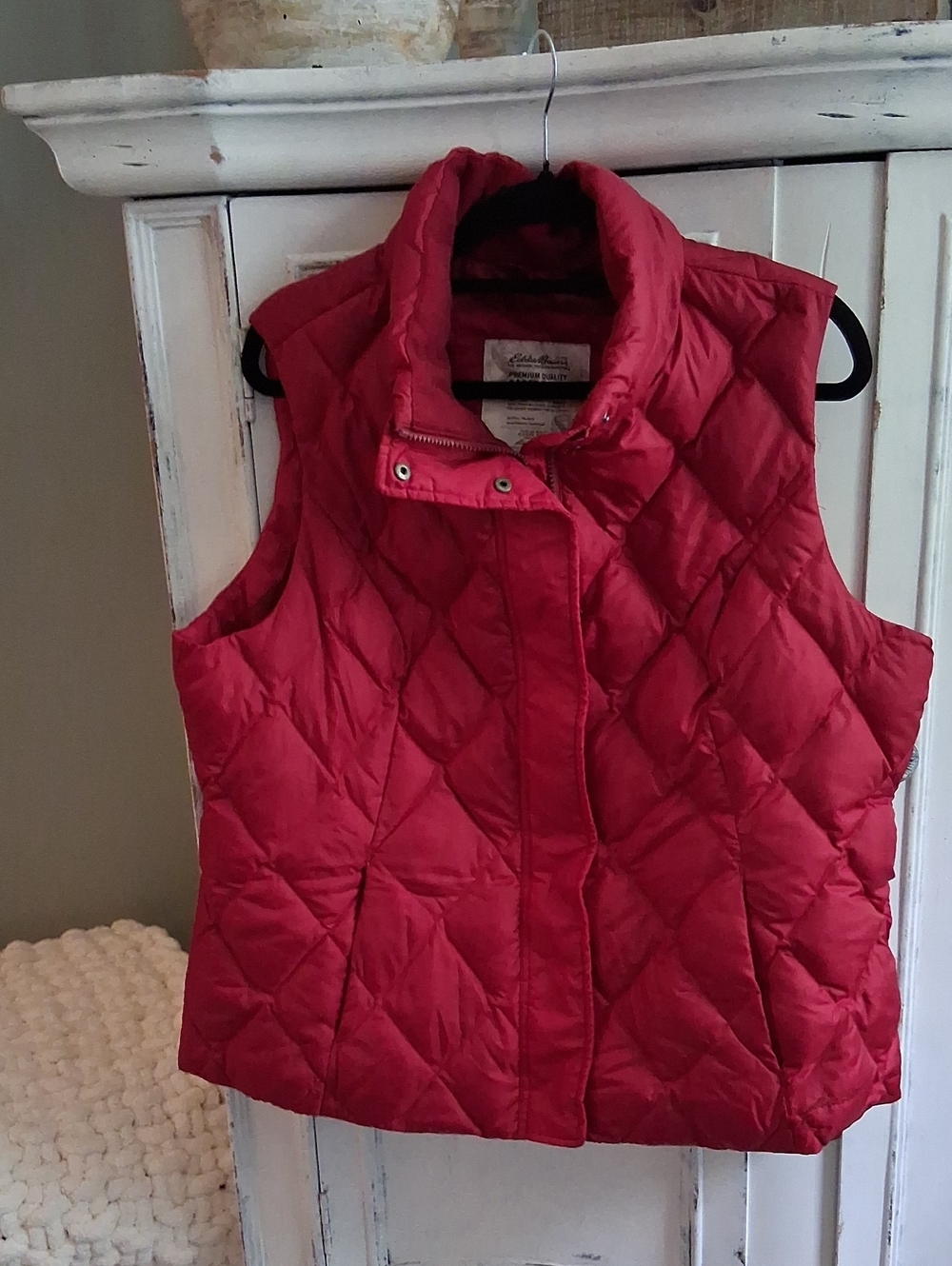 Eddie Bauer Red Quilted Goose Down Vest